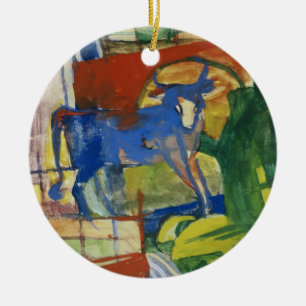 Blue Cow, 1914 (tempera on paper) Ceramic Ornament