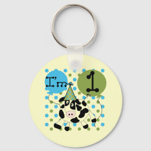 Blue Cow 1st Birthday Tshirts and Gifts Key Ring