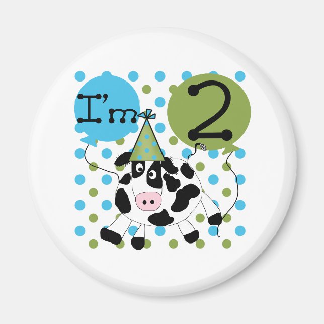 Blue Cow 2nd Birthday Magnet (Front)