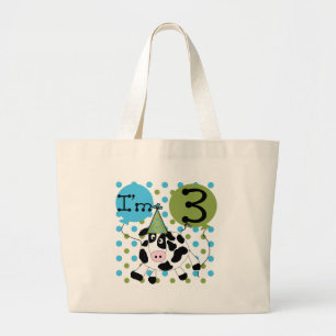 Blue Cow 3rd Birthday Tshirts and Gifts Large Tote Bag