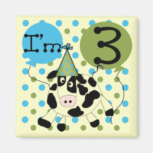 Blue Cow 3rd Birthday Tshirts and Gifts Magnet