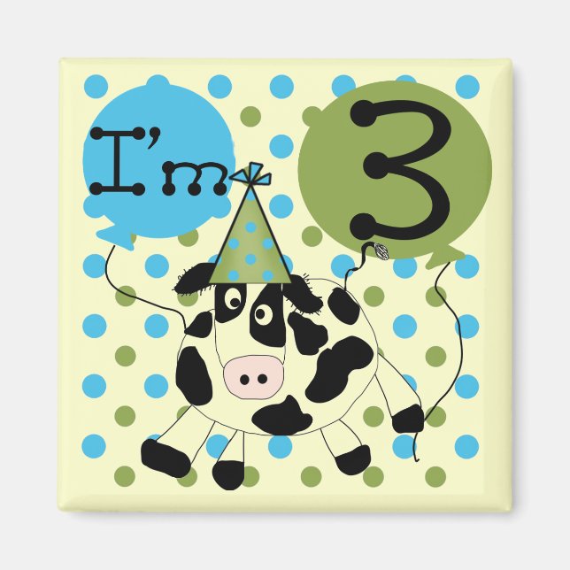 Blue Cow 3rd Birthday Tshirts and Gifts Magnet (Front)