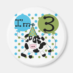 Blue Cow 3rd Birthday Tshirts and Gifts Magnet