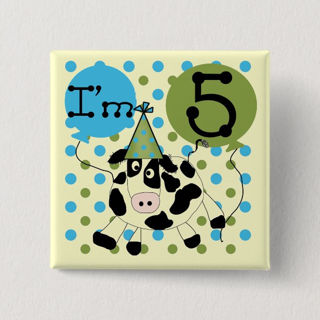 Blue Cow 5th Birthday Tshirts and Gifts 15 Cm Square Badge (Front)