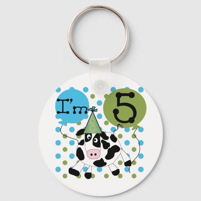 Blue Cow 5th Birthday Tshirts and Gifts Key Ring (Front)