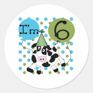 Blue Cow 6th Birthday Classic Round Sticker