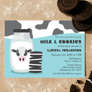 BLUE Cow Milk and Cookies Baby Shower Invitations