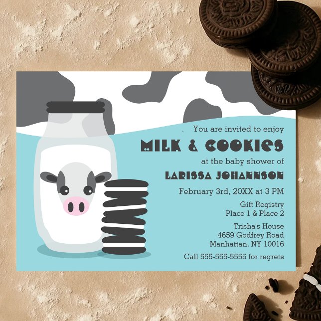 BLUE Cow Milk and Cookies Baby Shower Invitations (Cow Milk and Cookies Baby Shower Invitations)