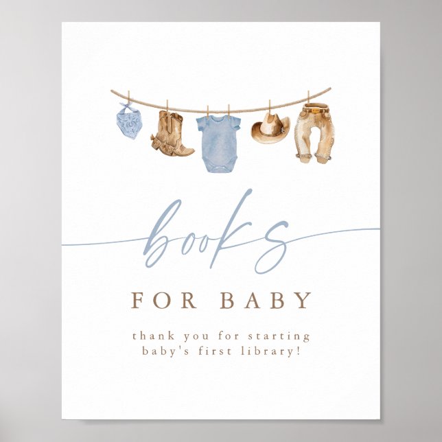 Blue Cowboy Clothesline Books for Baby Poster (Front)
