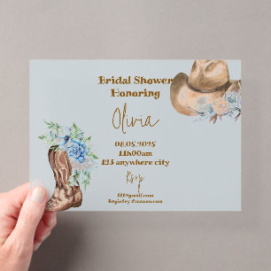 BLUE COWBOY FLORAL BRIDAL SHOWER ACRYLIC INVITATIONS