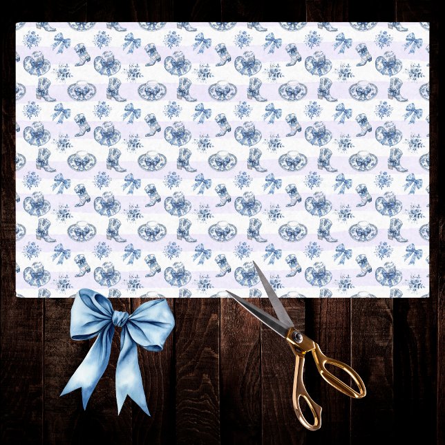 Blue Cowgirl Toile Chinoiserie on Purple Stripes Tissue Paper (Creator Uploaded)