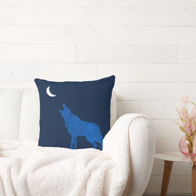 Blue Coyote Howling at the Moon Monogram Two Sided Cushion (Couch)