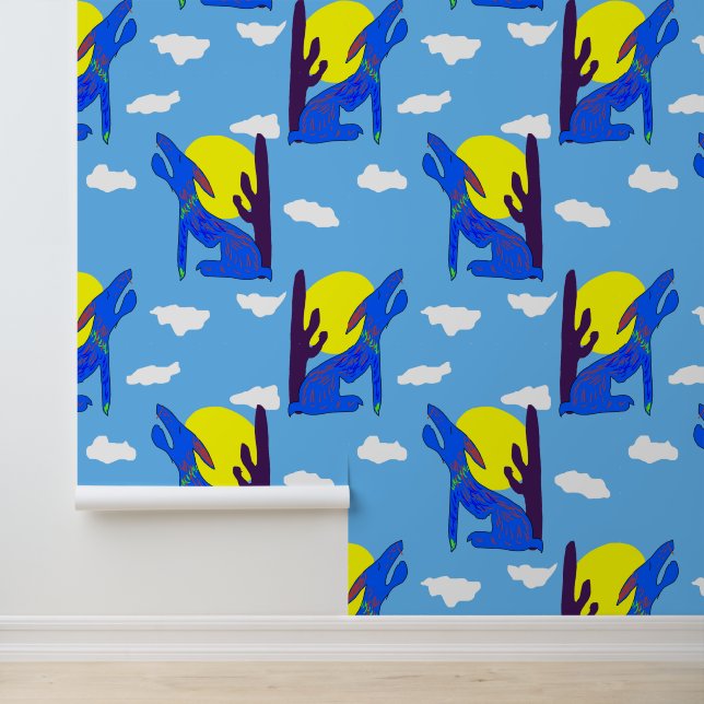 Blue Coyote Pattern Wallpaper (Application)