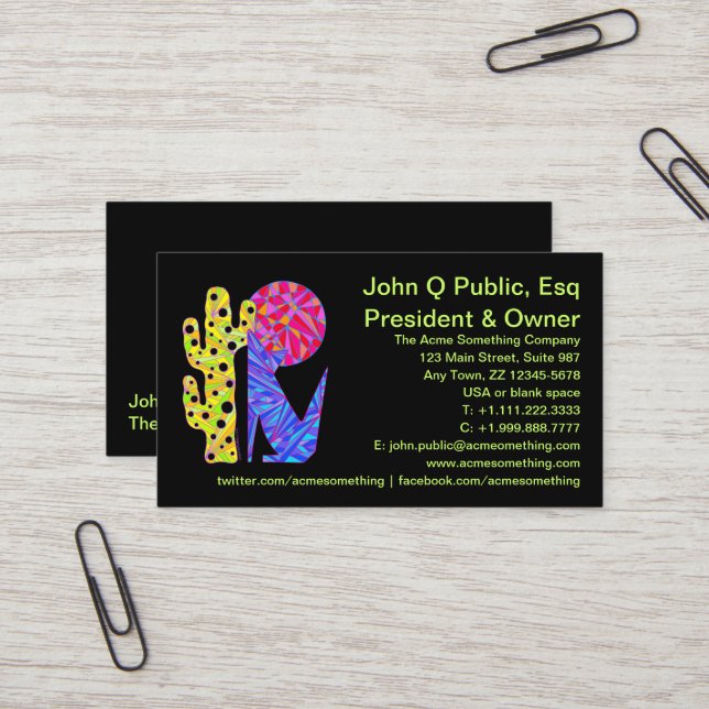 Blue Coyote Southwestern Style Colourful Business Card (Front/Back In Situ)