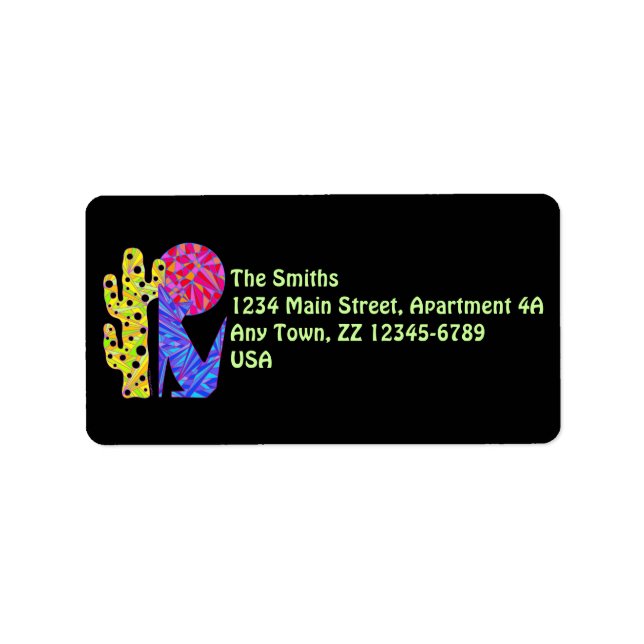 Blue Coyote Wolf Colourful Southwestern Art Label (Front)