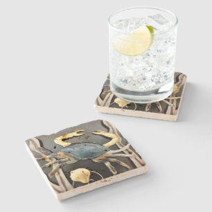 Blue Crab Abstract Art Stone Coaster