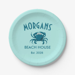 Blue Crab Beach House Personalised Paper Plates