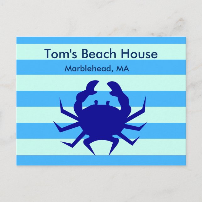 Blue Crab Beach House Personalised Post Card (Front)