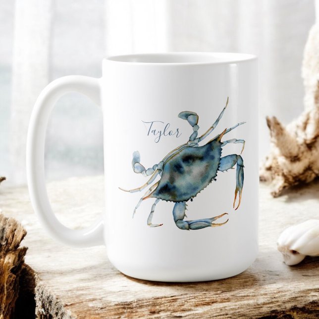 Blue Crab Coastal Delicacy with Your Name Coffee Mug (Creator Uploaded)