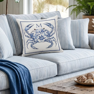 Blue Crab Coastal Nautical Monogram Cushion