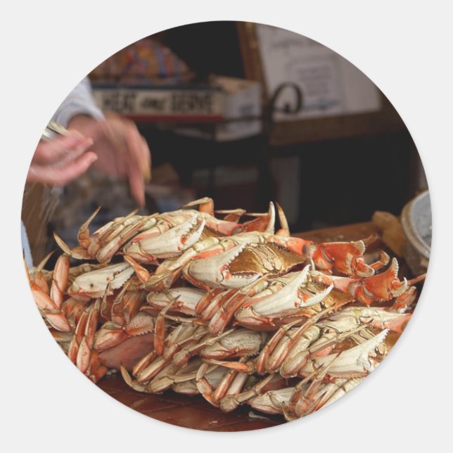 Blue Crab Feast Classic Round Sticker (Front)