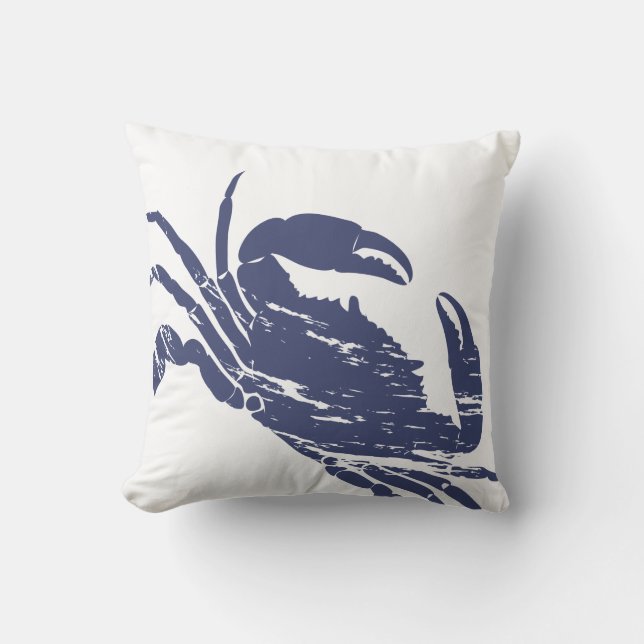 Blue Crab Grunge Effect Coastal Themed Cushion (Front)