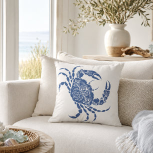 Blue Crab Mandala Coastal Nautical Cushion