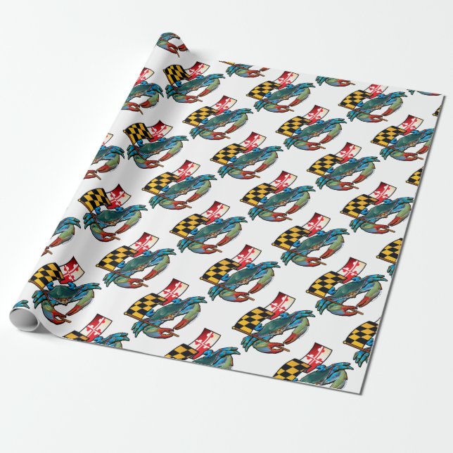 Blue Crab Maryland flag Wrapping Paper (Unrolled)