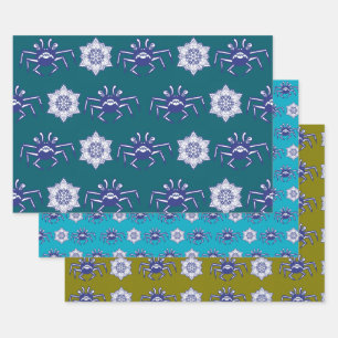 Blue Crab Monster Design Wrapping Paper Sheet