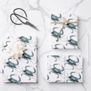 Blue Crab Nautical Delights Pattern Wrapping Paper Sheet