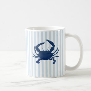 Blue Crab Nautical Stripe Pattern Coffee Mug