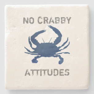 Blue Crab No Crabby Attitudes Marble Stone Coaster