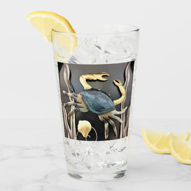 Blue Crab Ocean Metal Art Glass (Front Ice)