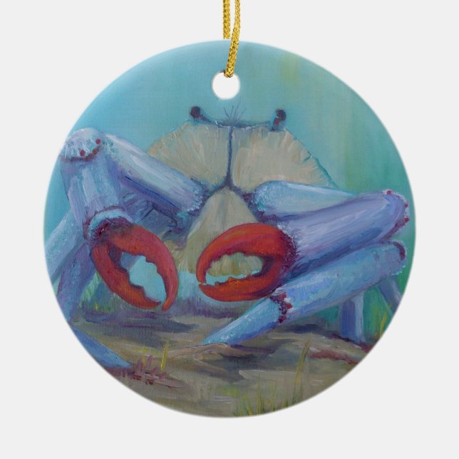 Blue Crab Ocean Seascape Ceramic Ornament (Front)