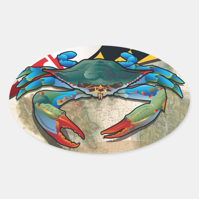 Blue Crab of Maryland Oval Sticker (Front)