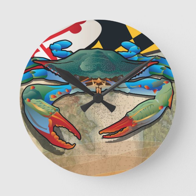 Blue Crab of Maryland Round Clock (Front)