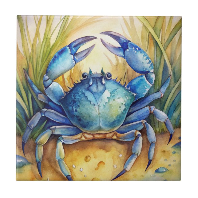 Blue Crab on a Beach Ceramic Tile (Front)
