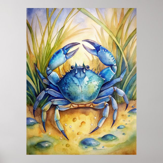 Blue Crab on a Beach Poster (Front)