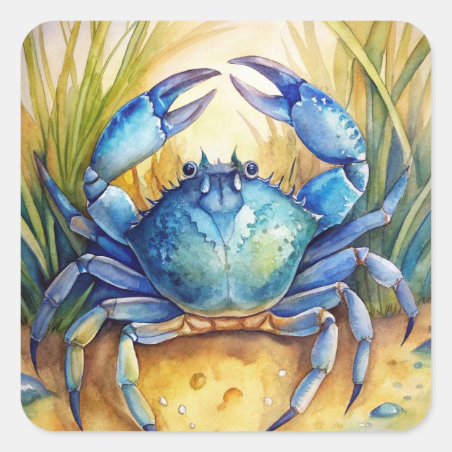 Blue Crab on a Beach Square Sticker (Front)