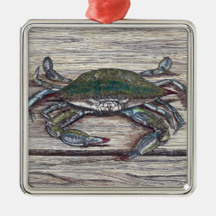 Blue Crab on Dock Premium Ornament