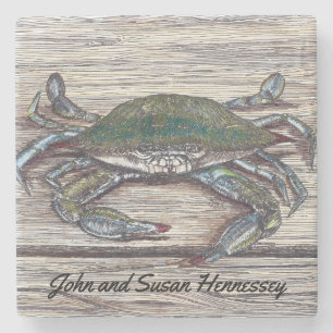 Blue Crab on Dock Stone Coaster