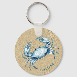 Blue Crab on Sandy Background Key Ring