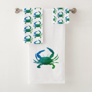 Blue Crab Pattern Beach Bath Towel Set