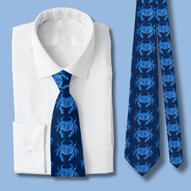 Blue Crab Pattern Tie (navy blue crab tie)