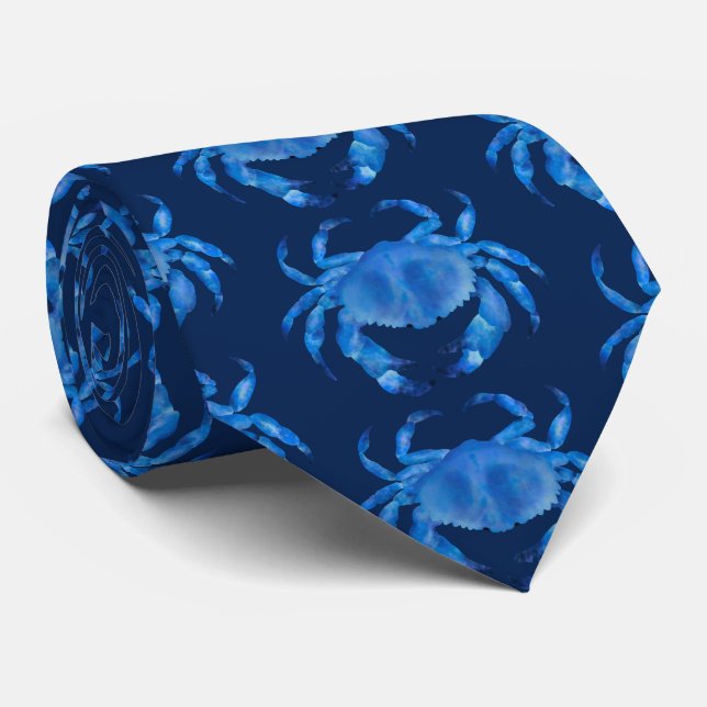 Blue Crab Pattern Tie (Rolled)