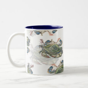 Blue Crab Pattern Two-Tone Coffee Mug