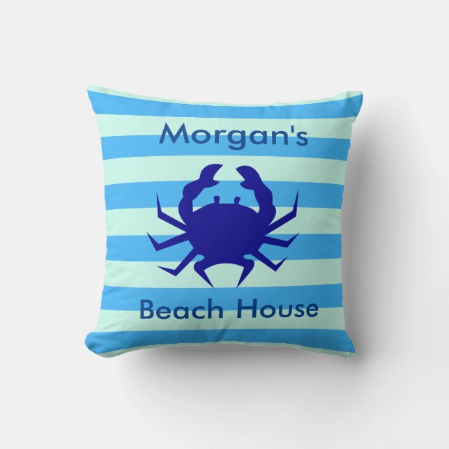 Blue Crab Personalised Beach House Throw PIllow (Front)