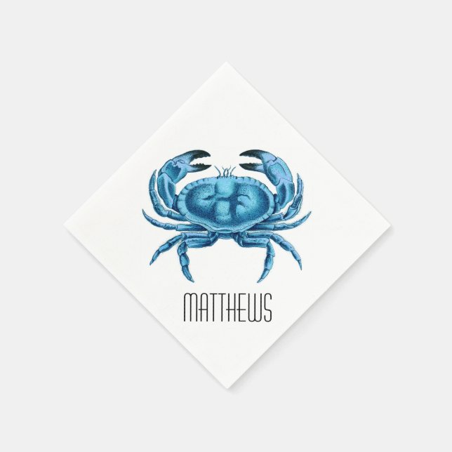 Blue Crab Personalised Napkin (Corner)