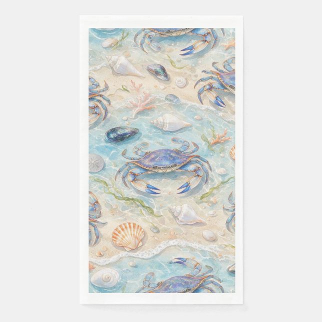 Blue Crab & Seashell Napkin (Front)