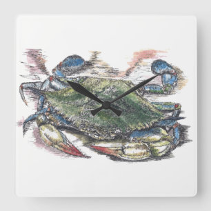 Blue Crab Square Wall Clock